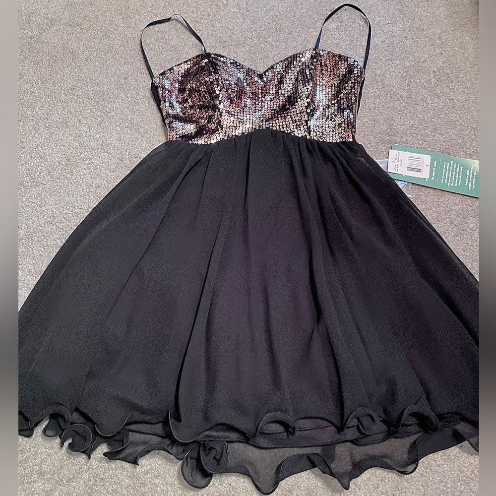 (NWT) Black & Gold Sequin Sweetheart Prom Party Mini Dress - Picture 7 of 11
